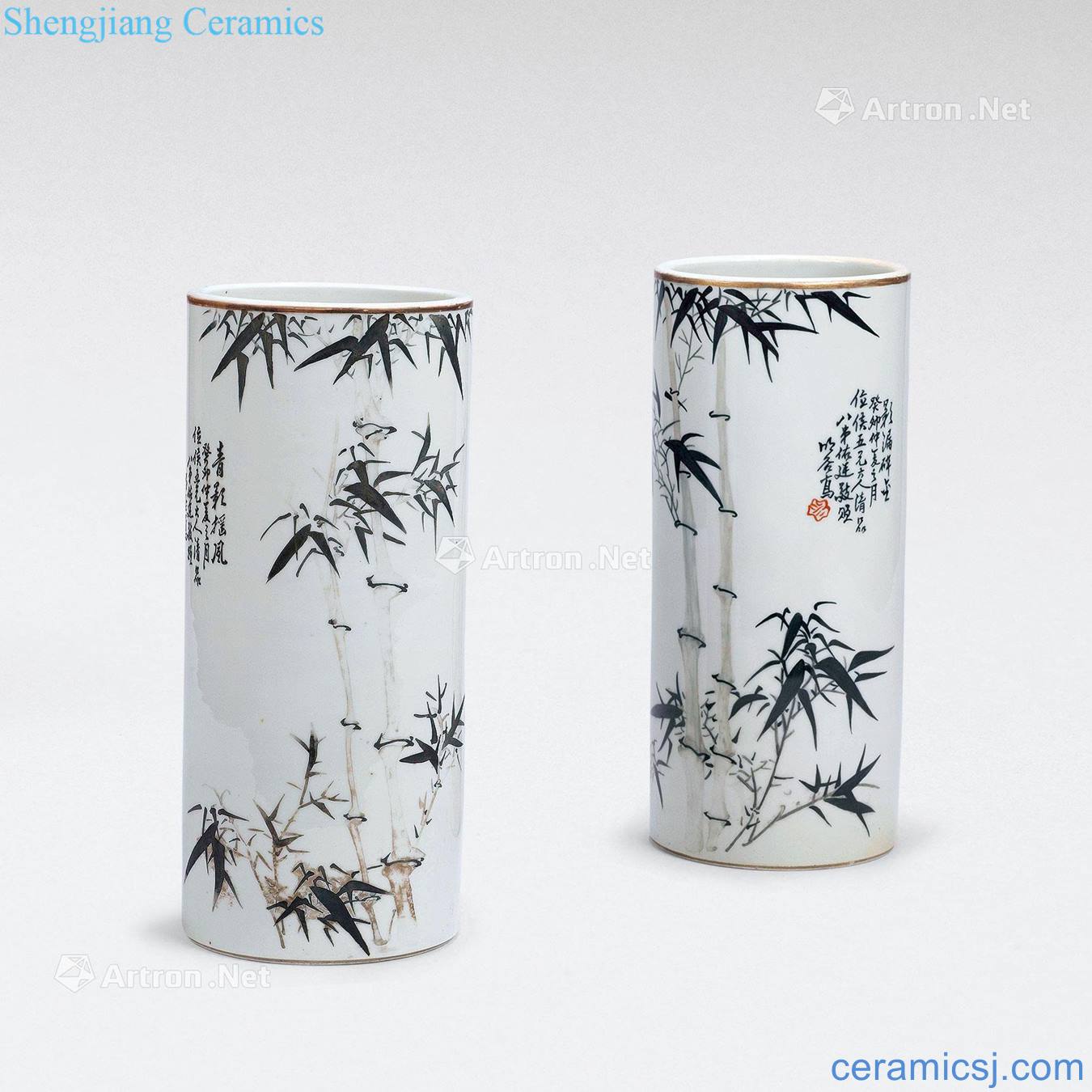 Qing guangxu He Minggu ink colors on bamboo hats tube (a)
