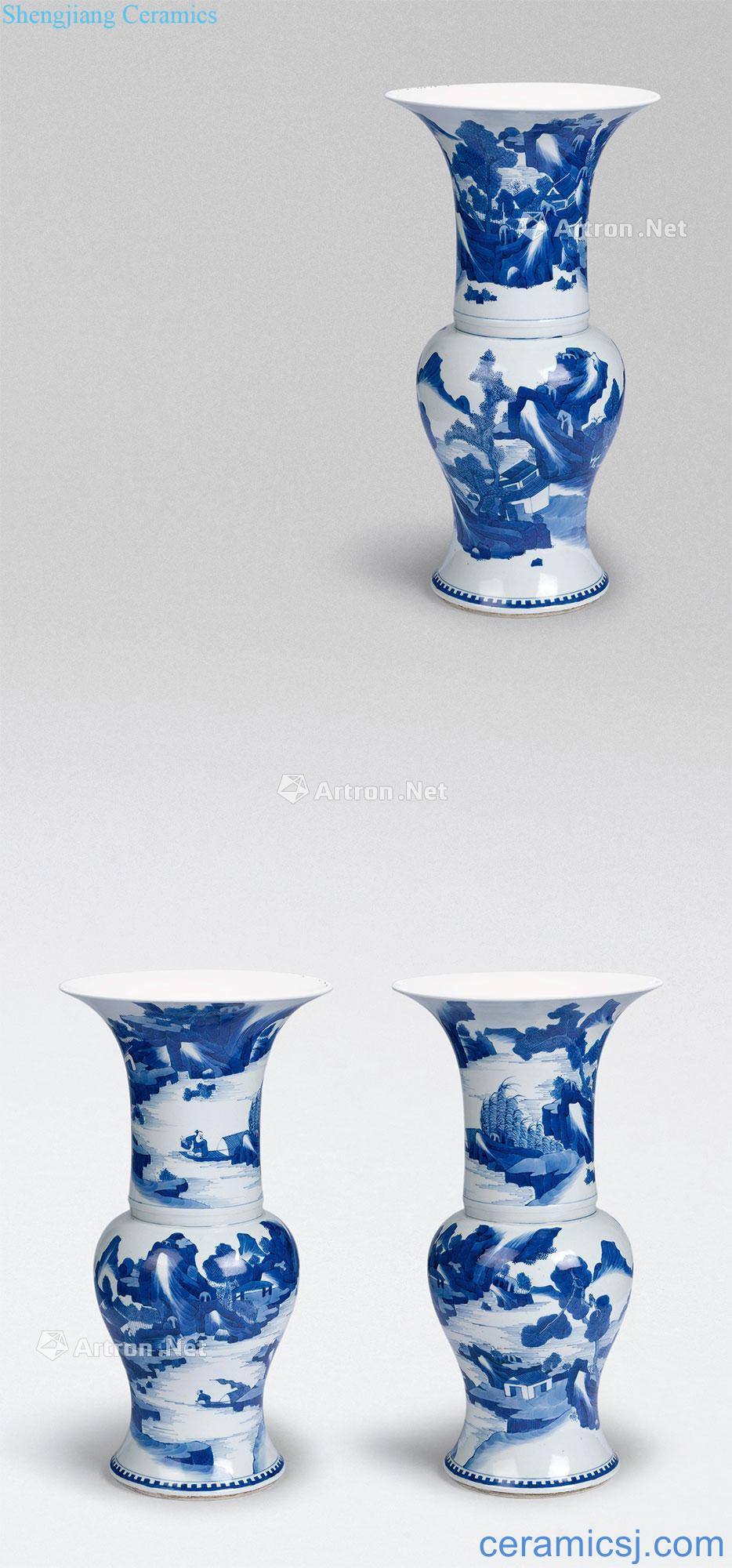 The qing emperor kangxi Blue and white landscape character flower vase with (a)