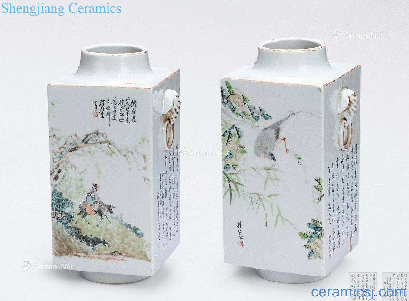 Qing guangxu Cheng Guisheng Shallow purple color of flowers and birds Cong bottle type (a)