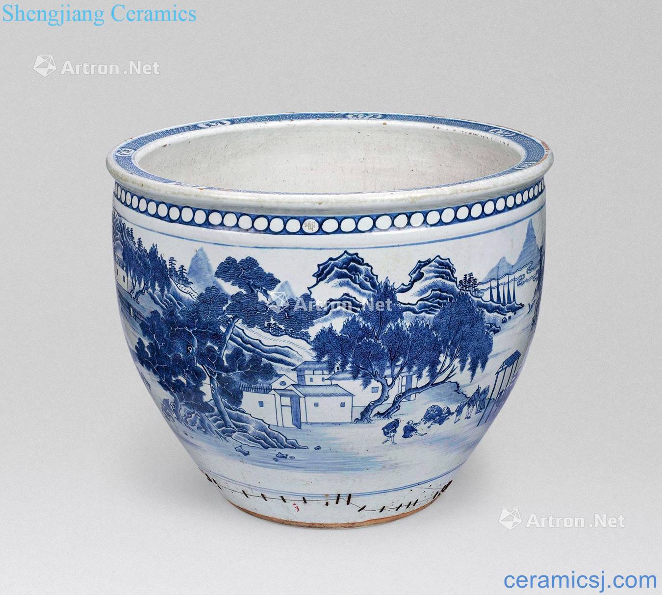 Qing qianlong VAT blue and white landscape characters