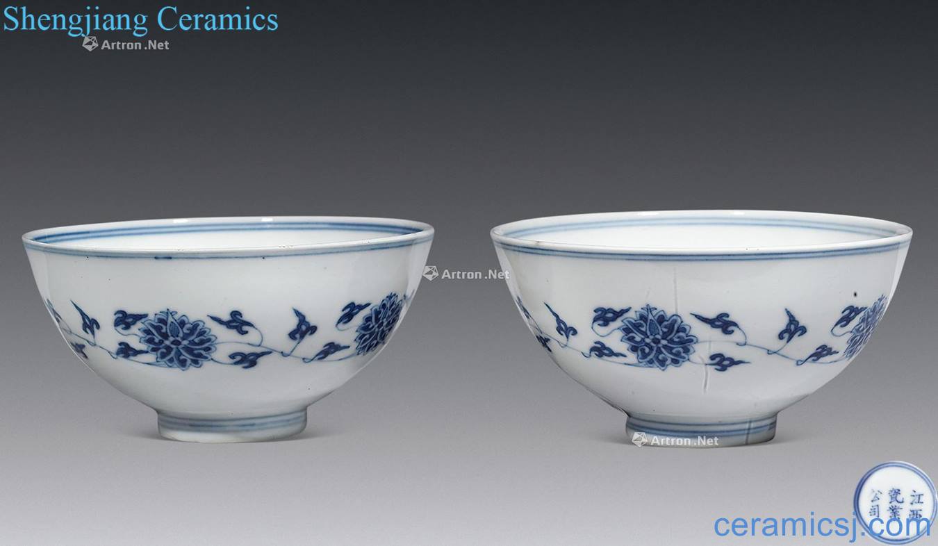 Qing xuantong Blue and white flower bowls bound branches (a)