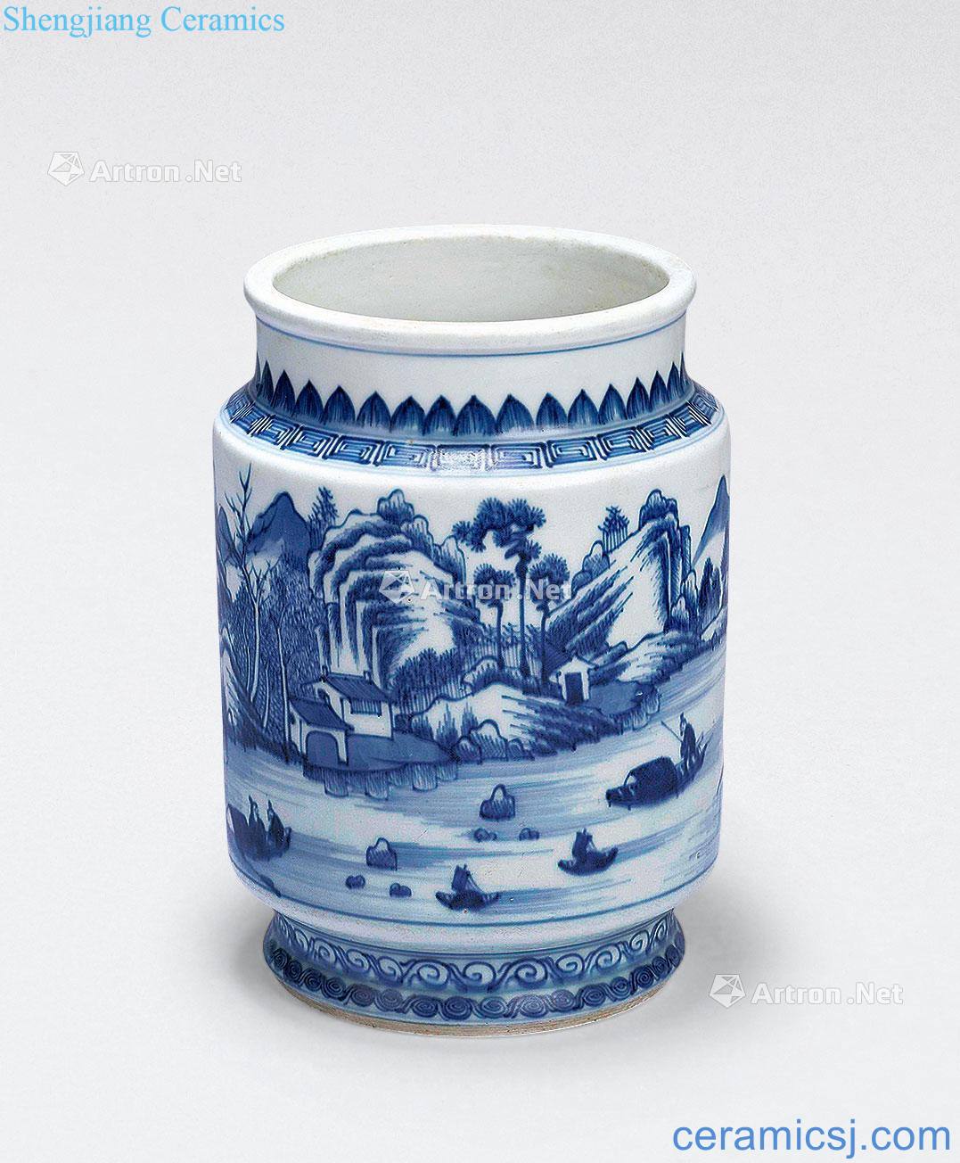 Qing qianlong Blue and white landscape lanterns