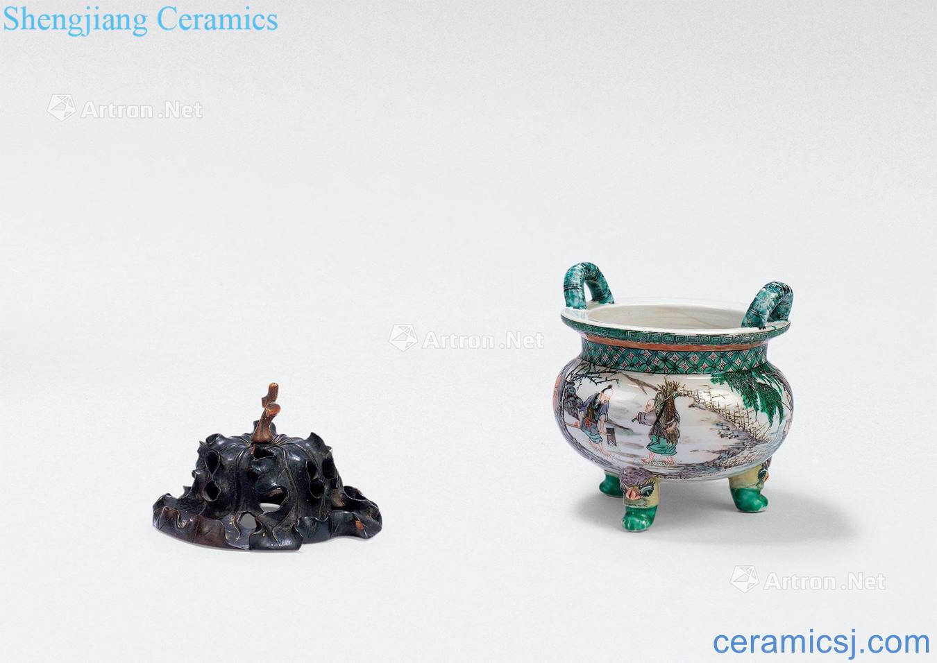 Qing incense burner colorful characters