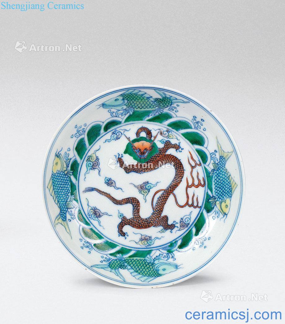 Qing guangxu Bucket color black dragon godchild plate (a)