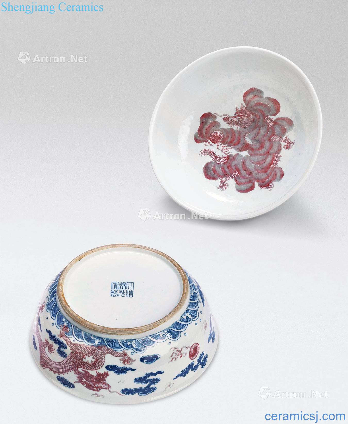 Qing daoguang Blue and white youligong red dragon grain port (a)