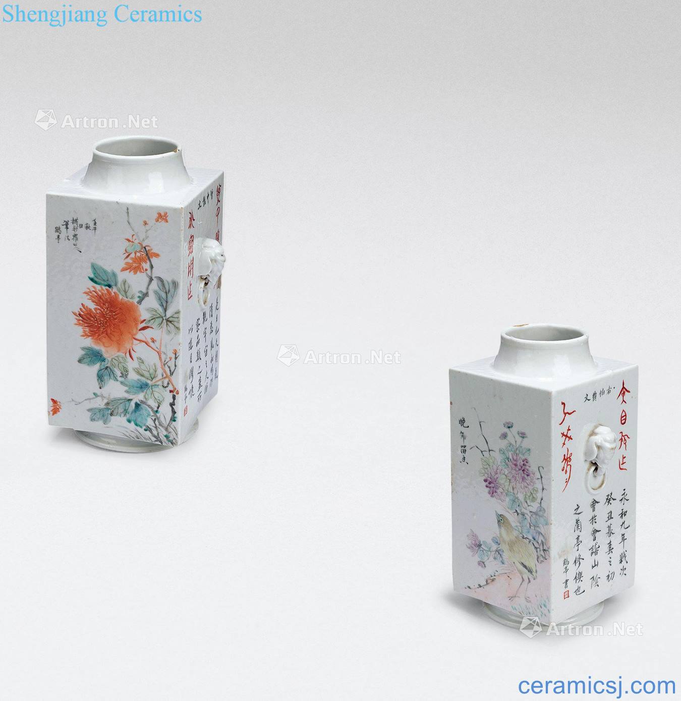 Qing guangxu Shallow purple color painting of flowers and cong's bottle (a)