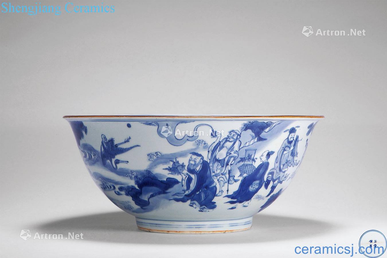Ming jiajing Figure large bowl of blue and white 'birthday