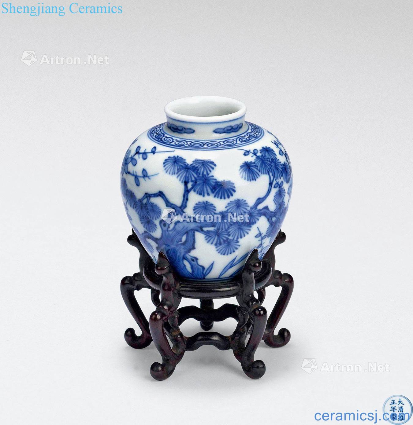 qing Blue and white shochiku canister