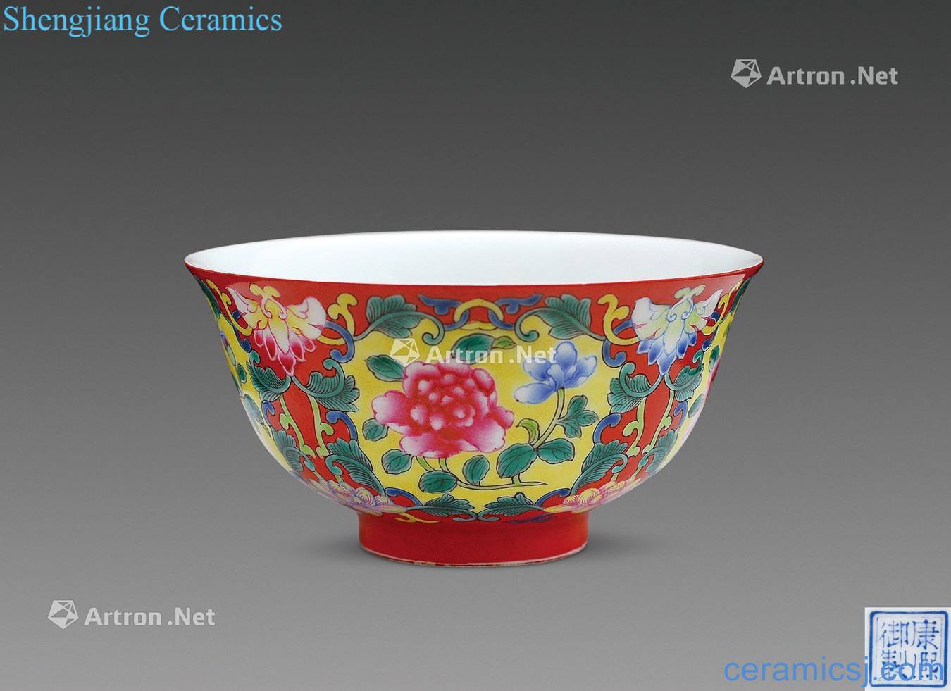 The qing emperor kangxi Coral red colorful flowers green-splashed bowls bound branches