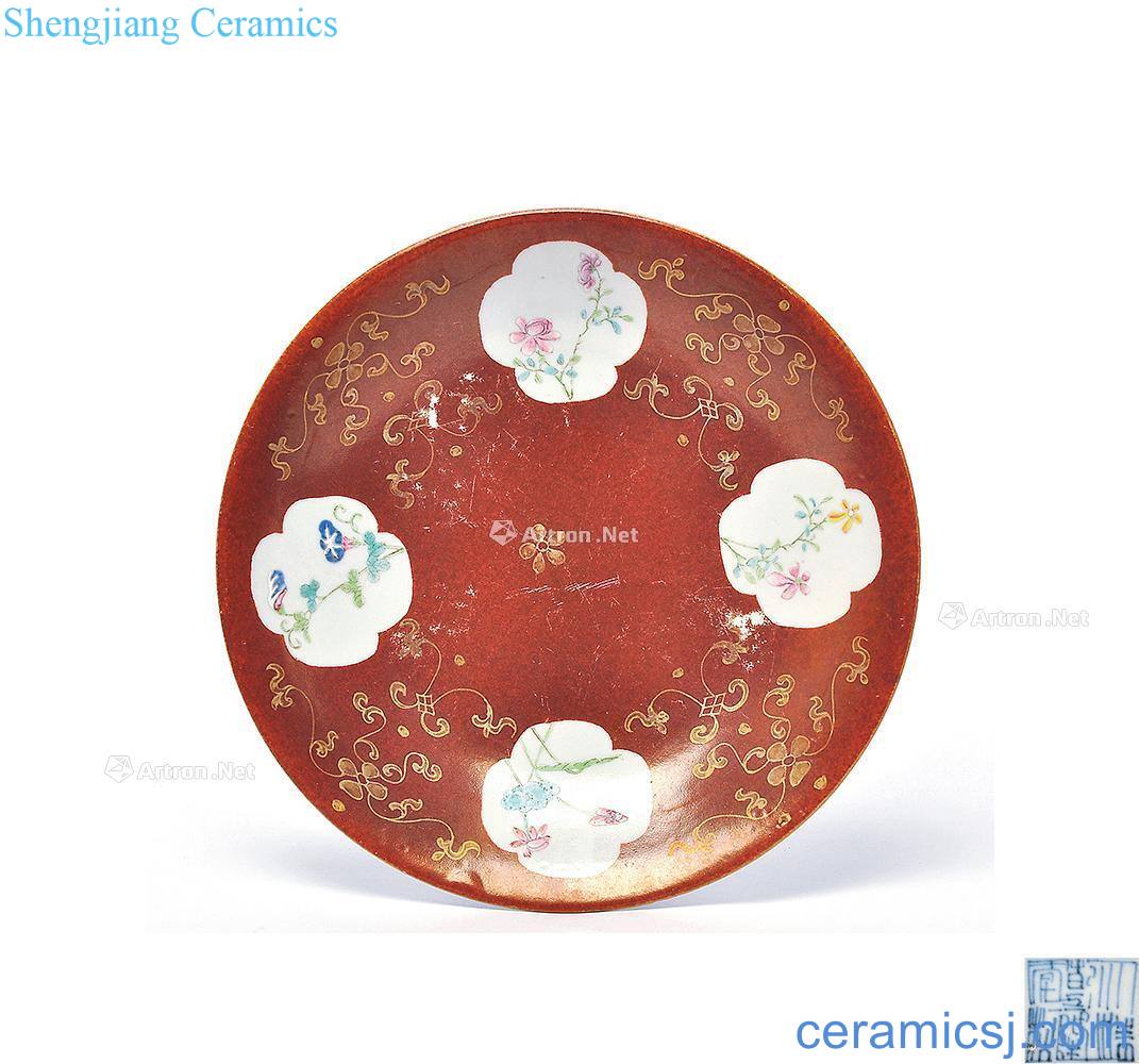 Qing qianlong sauce glaze paint window famille rose flower pattern plate