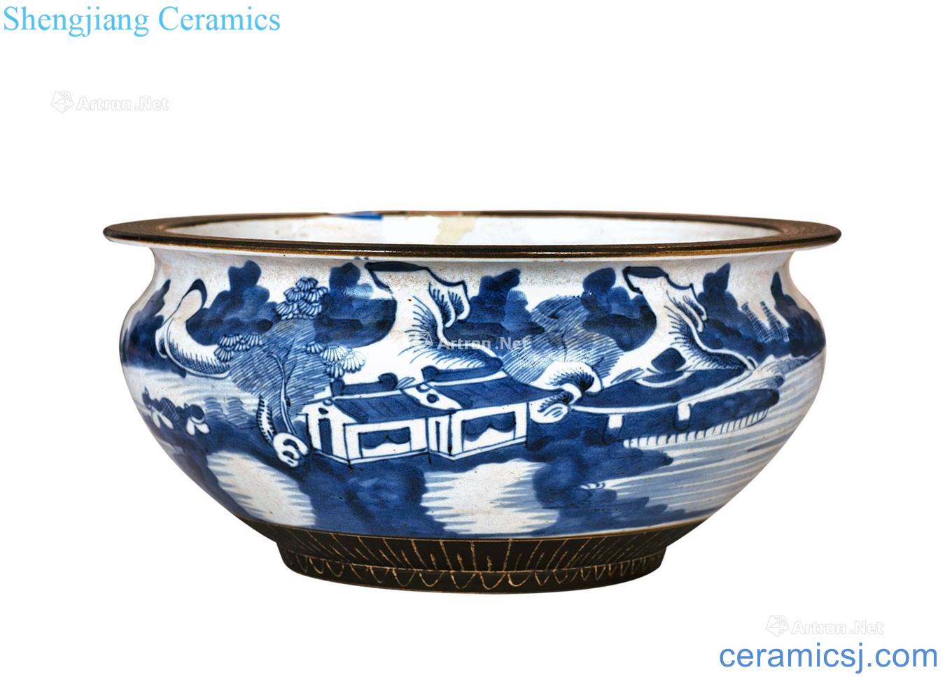 jiadao Blue and white landscape character incense burner