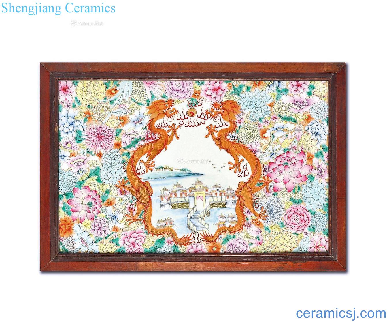 Clear light pastel flower ssangyong scenery porcelain plate hanging panel