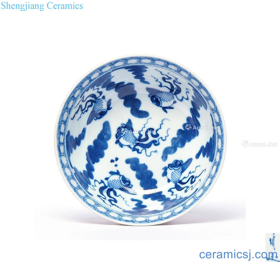 Qing dynasty Blue and white fish sauce glaze green-splashed bowls