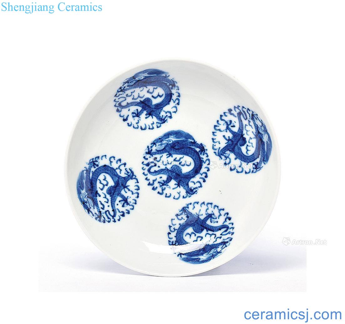qing Blue and white five dragon disc