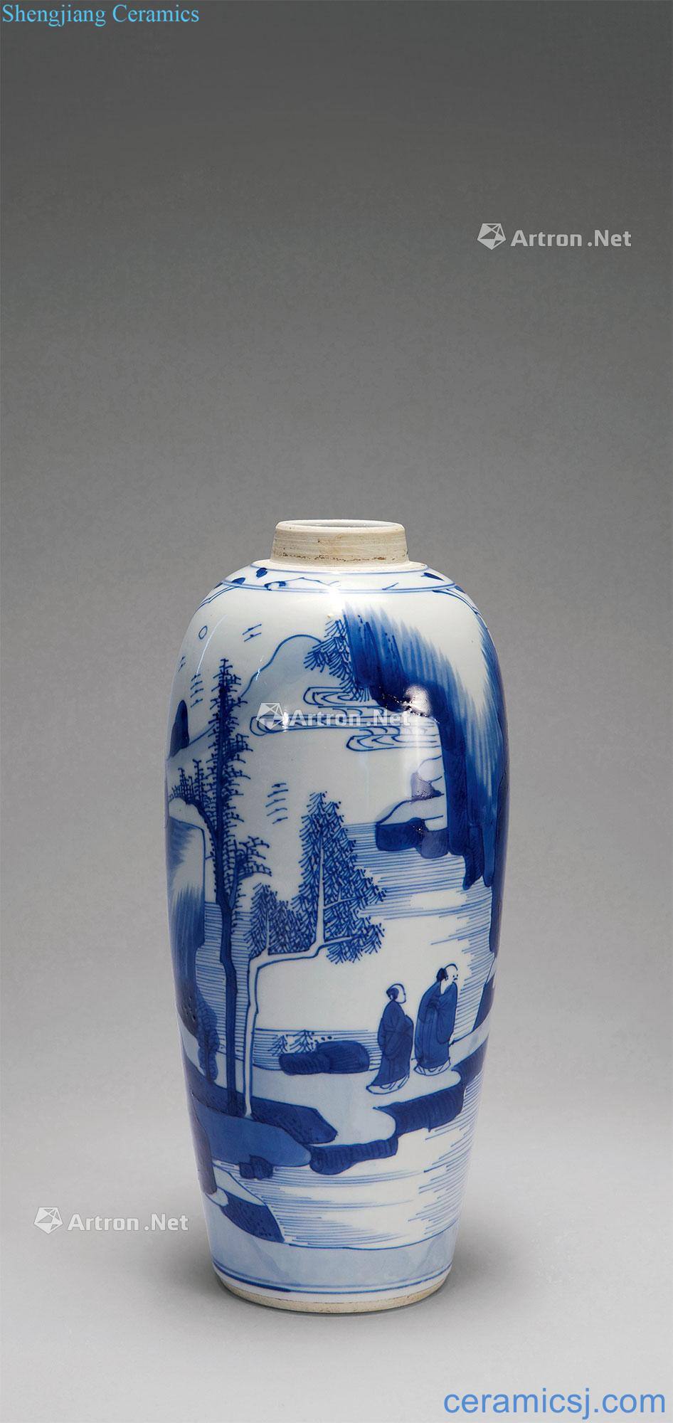 The qing emperor kangxi Blue and white landscape character small mouth