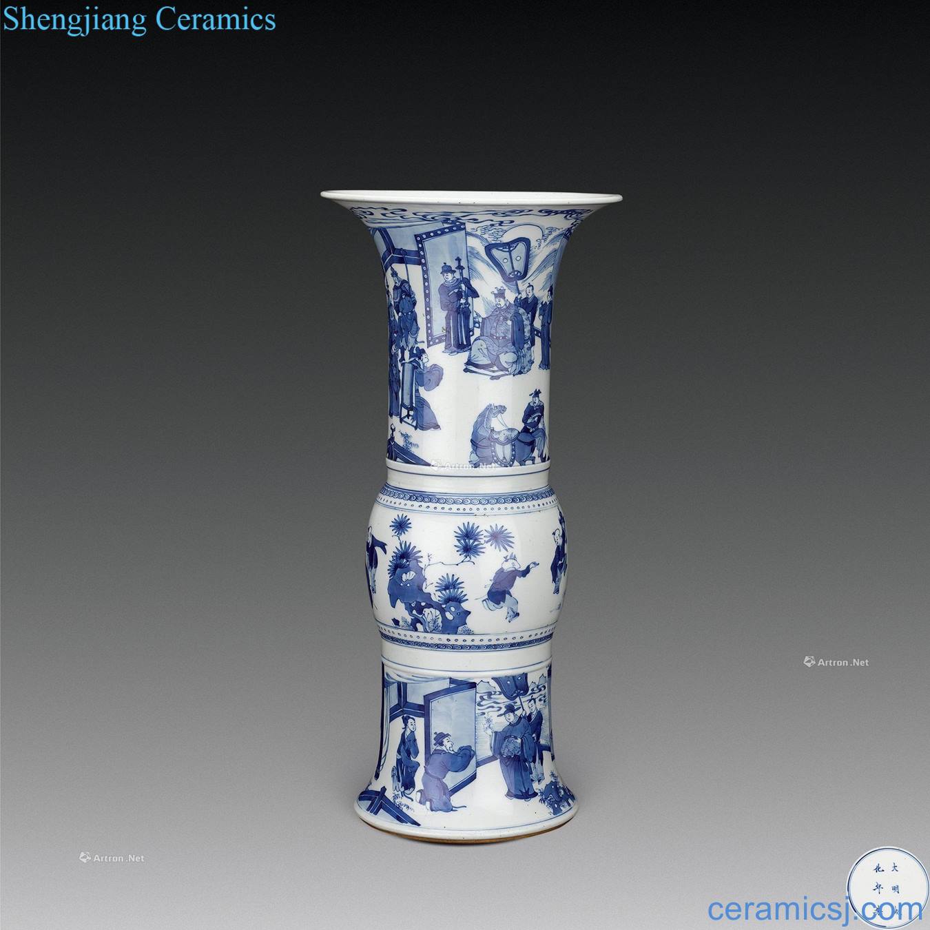 The qing emperor kangxi Blue and white characters PND tail-on statue