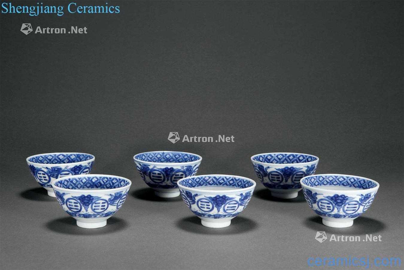 Qing guangxu Blue and white James t. c. na was published grain cup (a group of six)