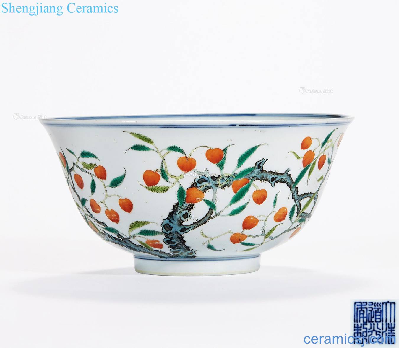 Qing daoguang Blue and white enamel live green-splashed bowls