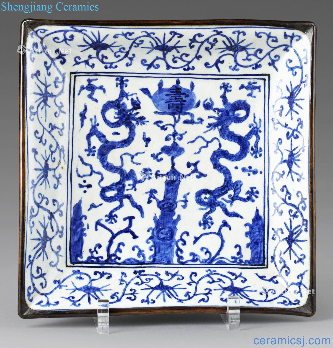 jiajing Rare blue dragon square plate