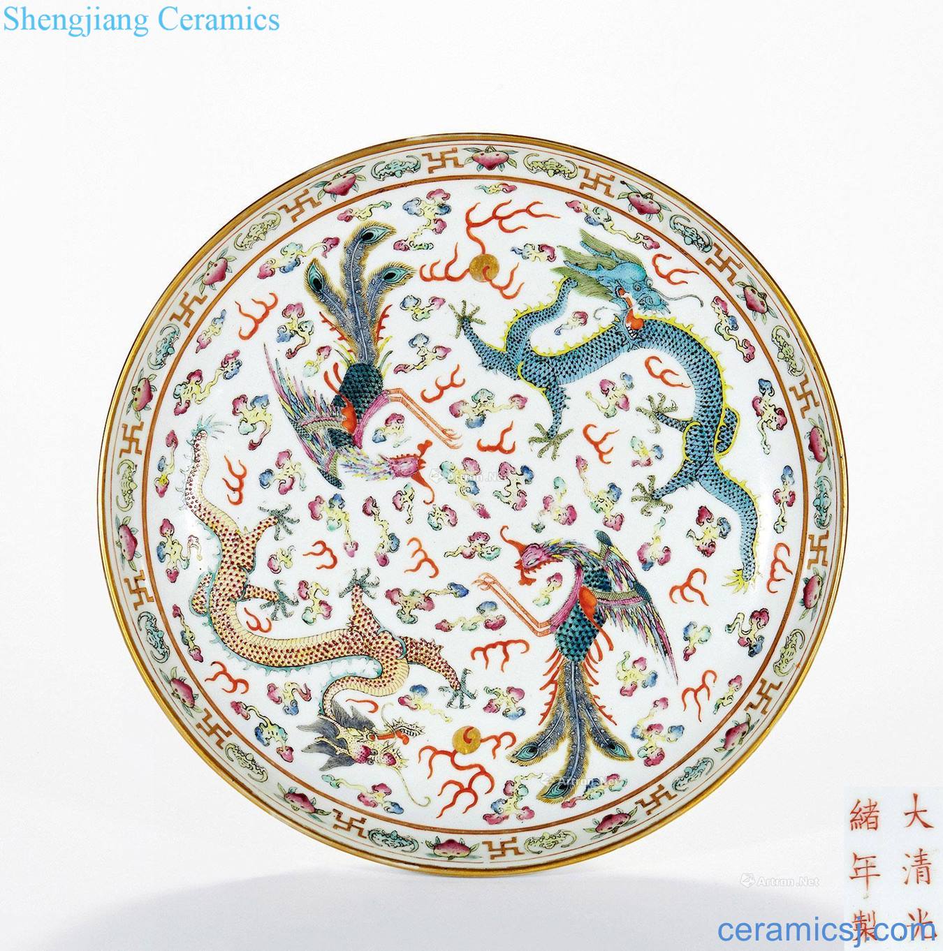 Qing guangxu Pastel longfeng tray