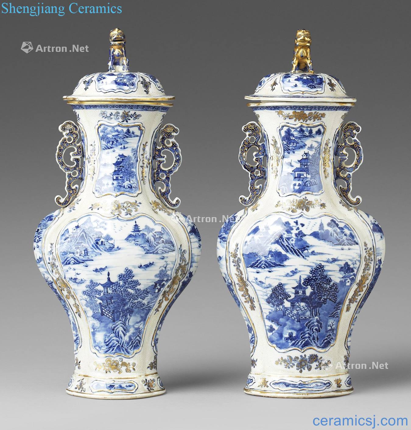 Qianlong "nanjing" blue and white paint bottles with cover