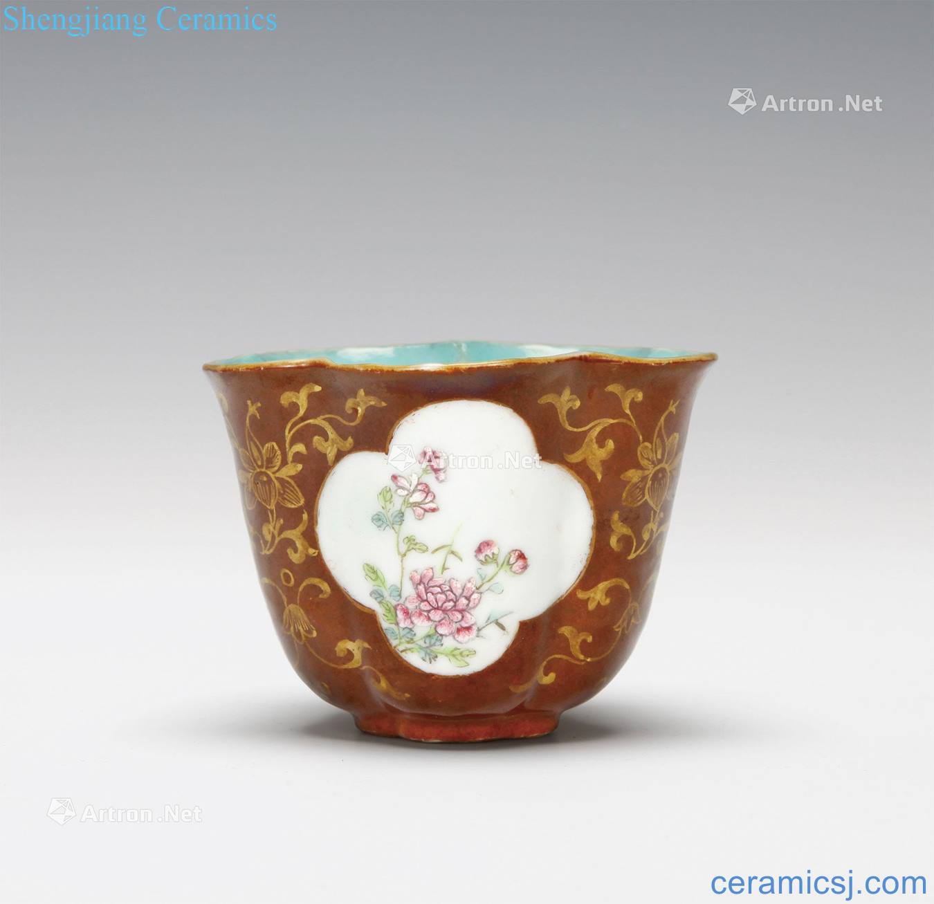Qing guangxu sauce glaze enamel medallion floral cup