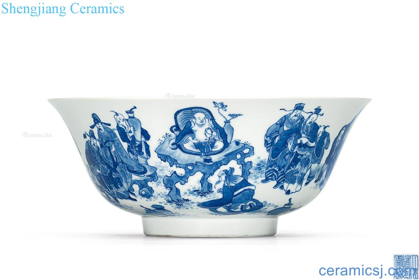 Qing daoguang Blue and white drink 盌 the eight immortals in the diagram