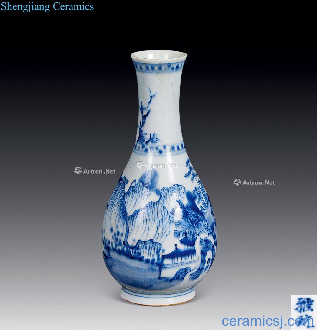 Mid qing Blue and white landscape character