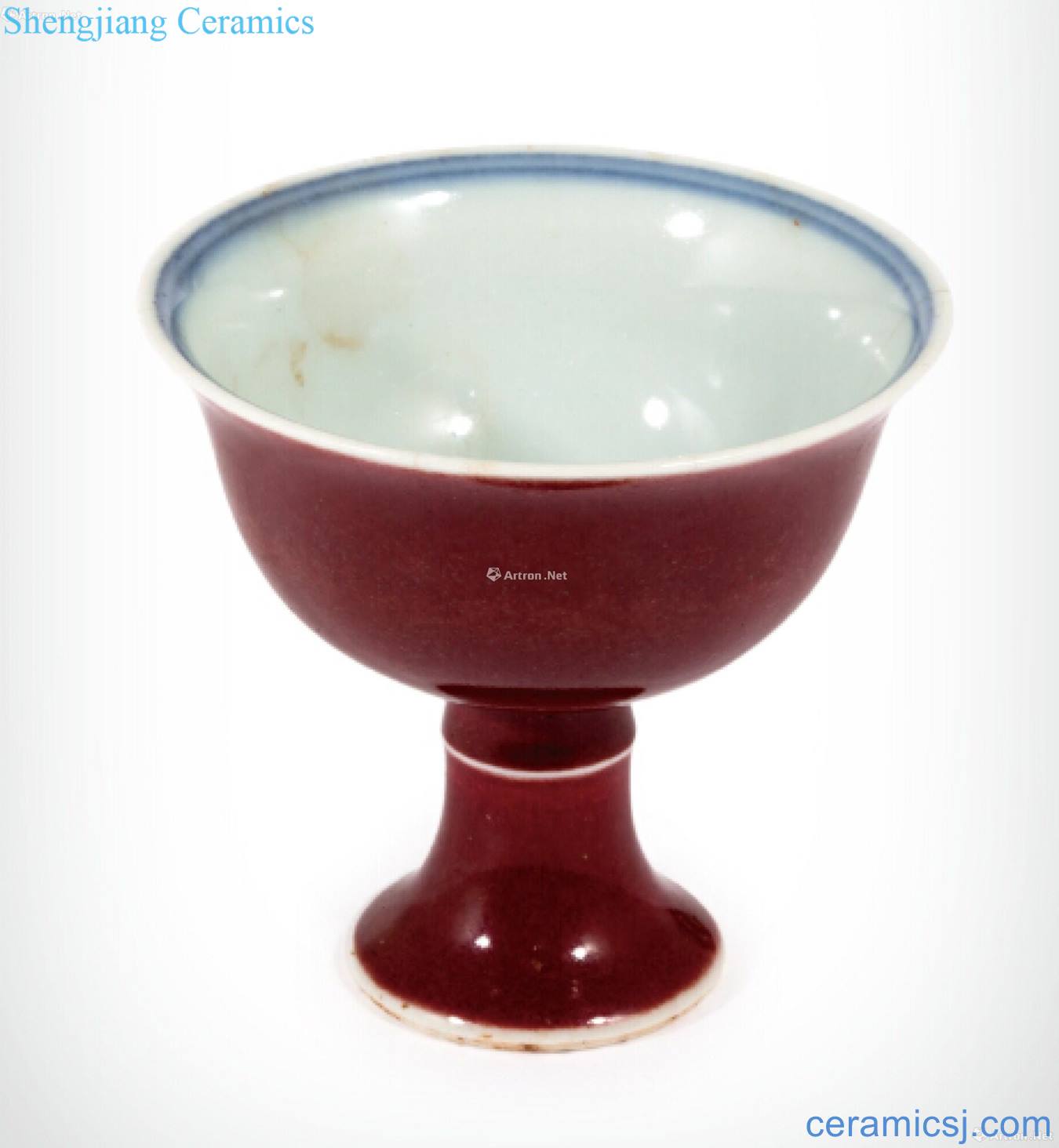 Ji red glaze porcelain of yuanyang grain footed cup