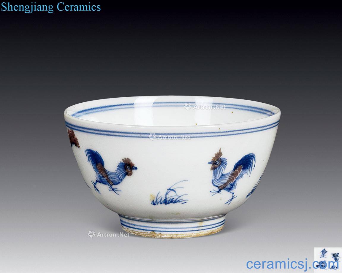 The early qing dynasty blue-and-white youligong rooster bowl