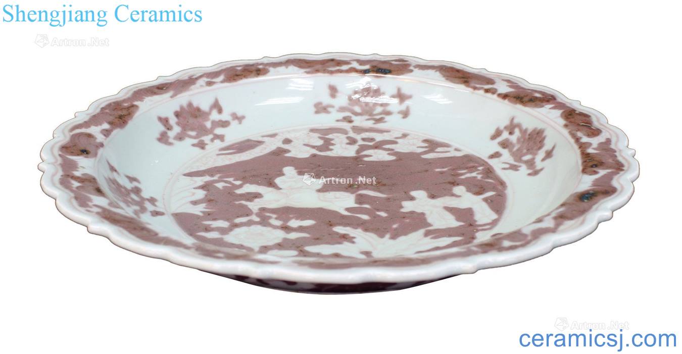 Lotus characters youligong tangled branches folding pointed mouth tray
