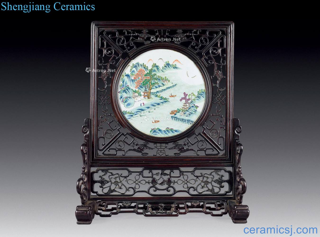 Pastel landscape character acid branch plaque in late qing dynasty