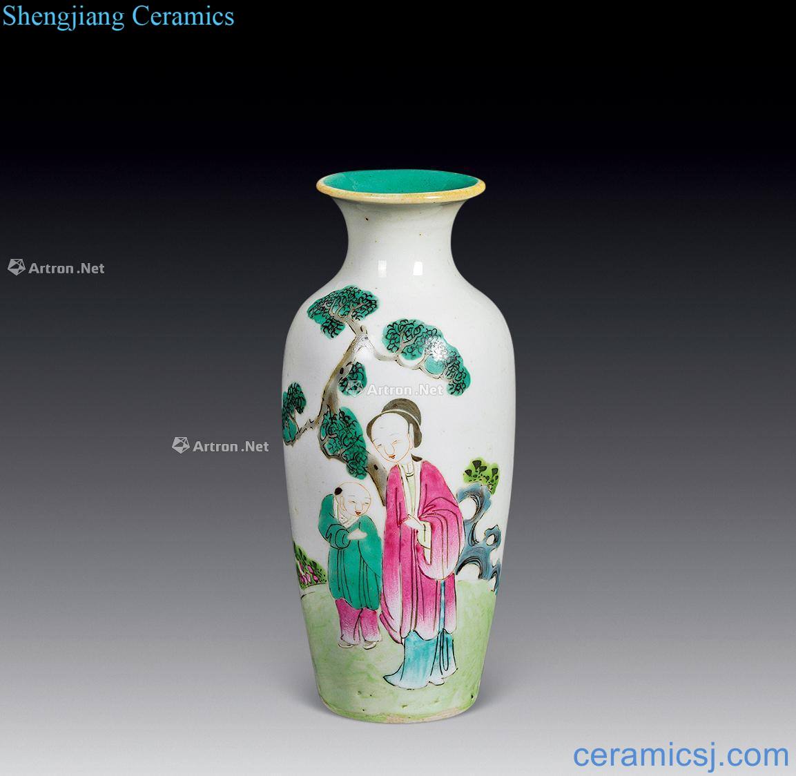 Qing qianlong pastel beauty godson figure bottles