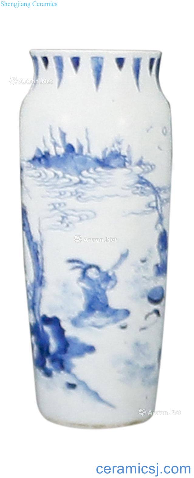 Blue and white characters tube bottle