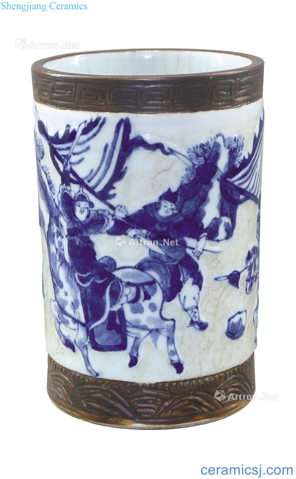 The elder brother of the glaze paste color blue knife horse character tattoo pen container