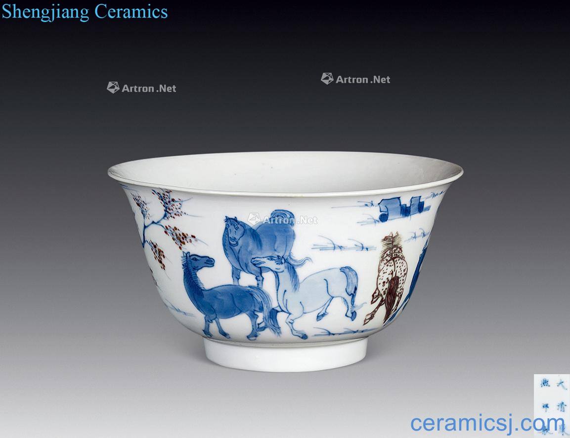 The qing emperor kangxi Blue and white youligong jun figure eight bowl