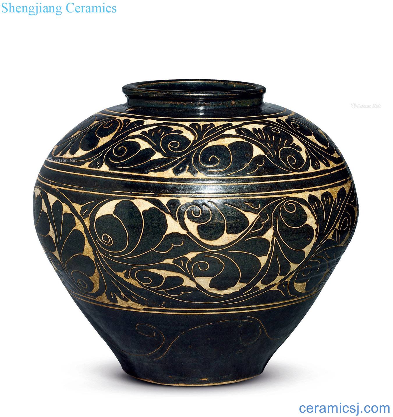 Gold/yuan Black magnetic state kiln carved flower pot