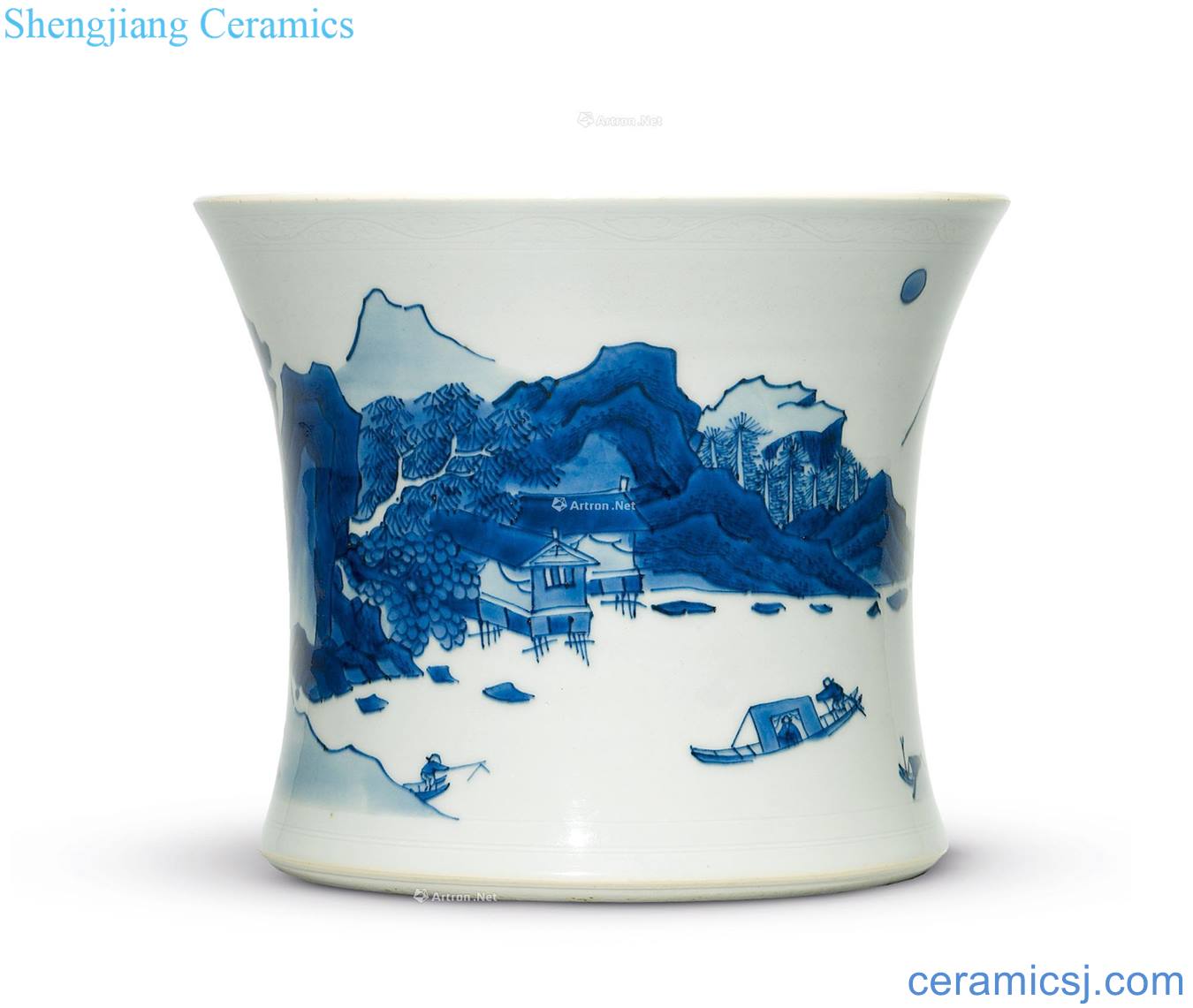 The qing emperor kangxi Blue and white landscape figure pen container
