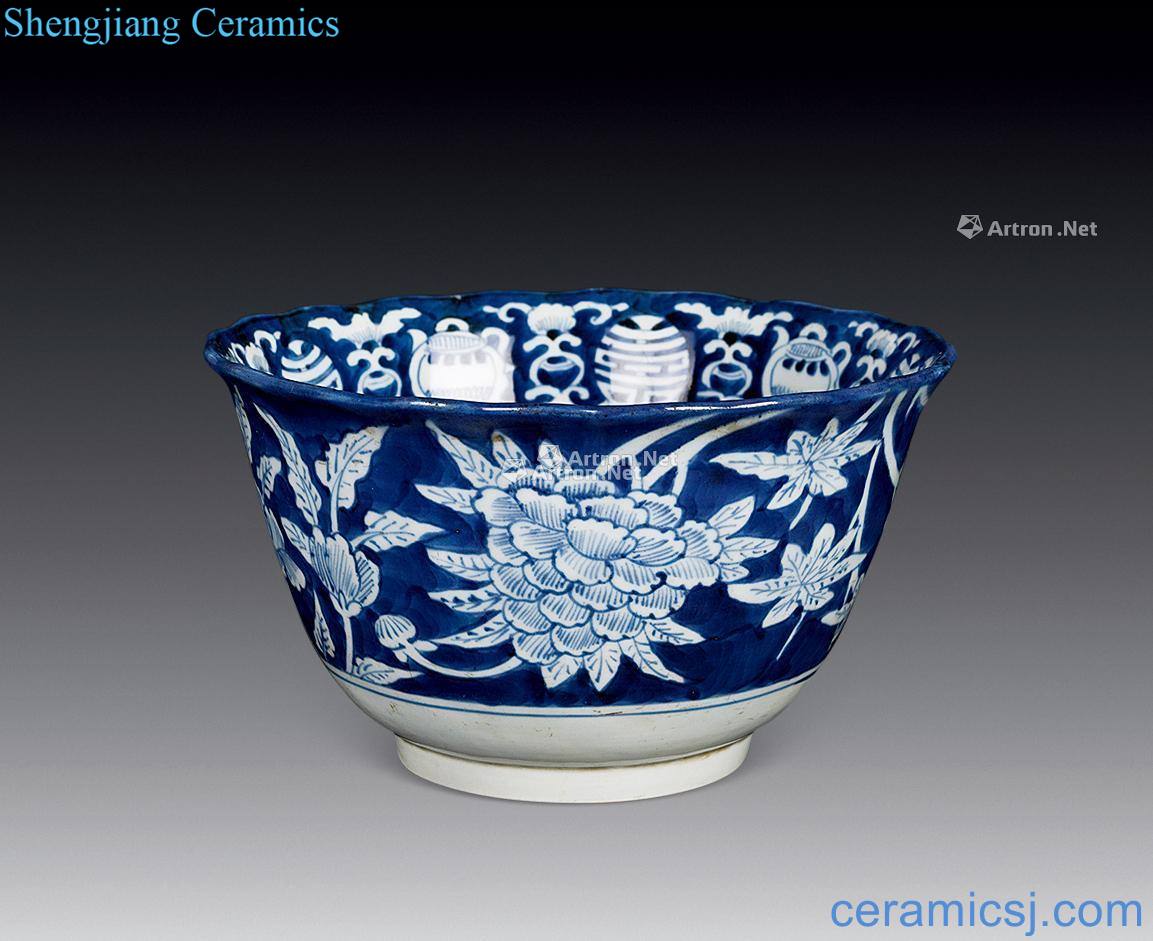 Ming Blue and white peony flower grain big bowl