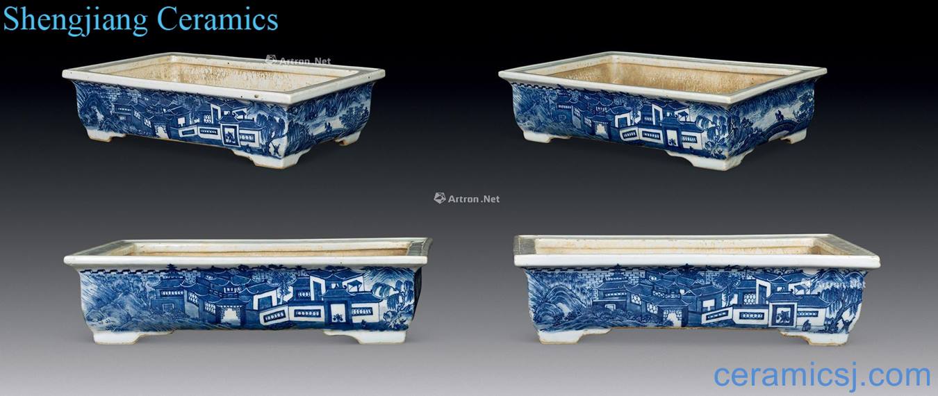 qing Blue and white landscape characters bonsai POTS (a)