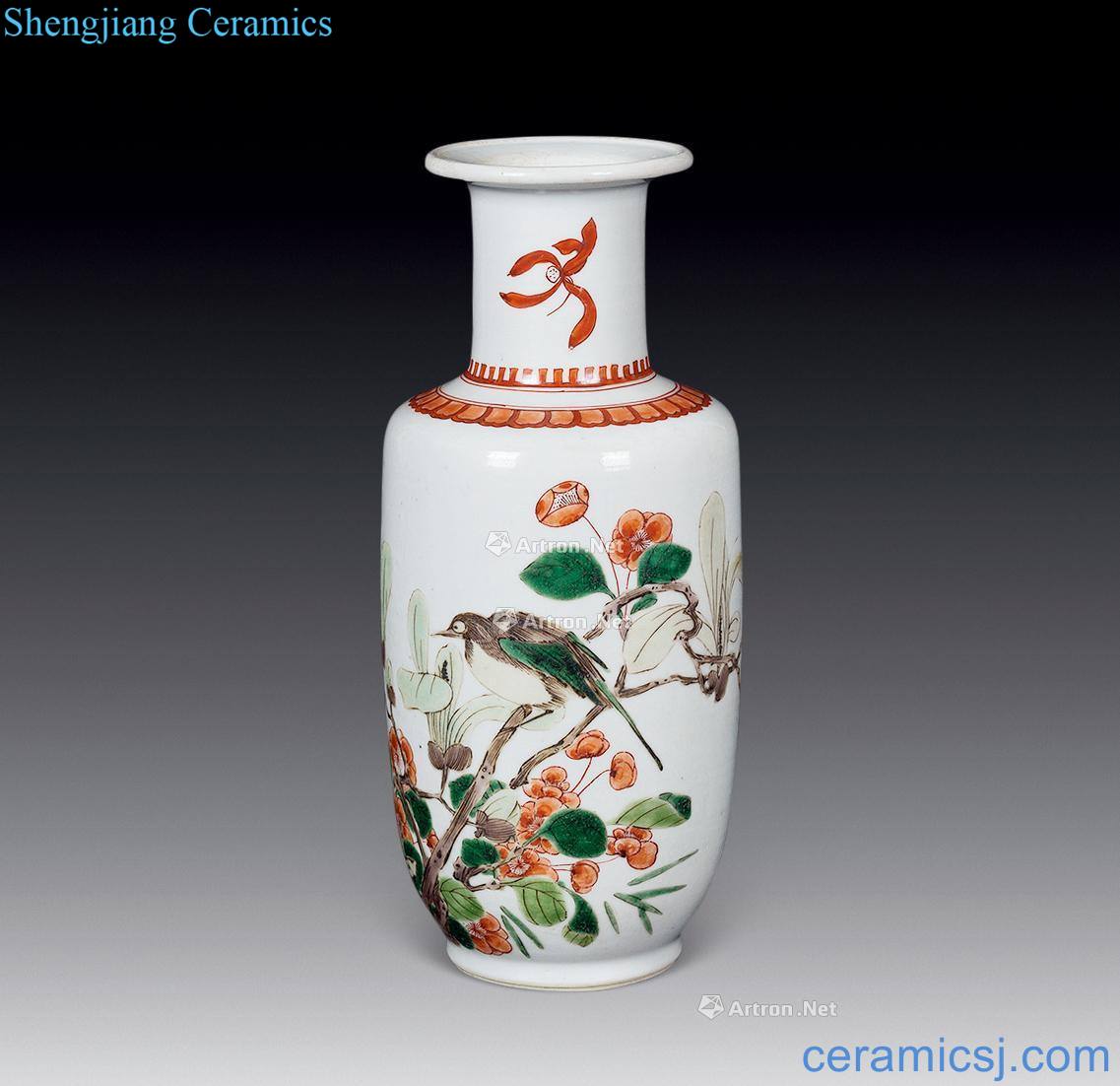 The qing emperor kangxi Colorful flowers and birds were bottles