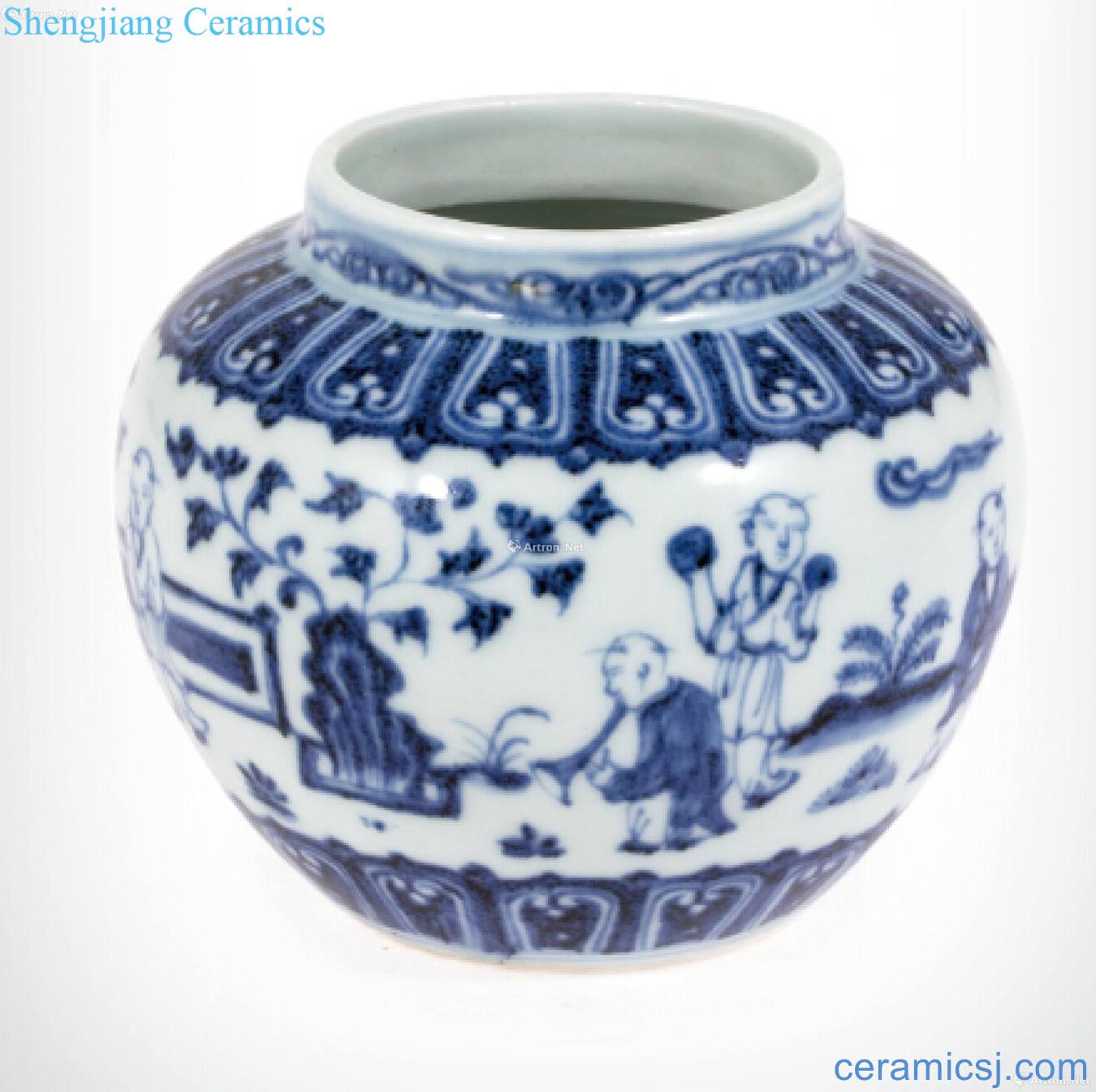 Blue and white YingXiWen canister