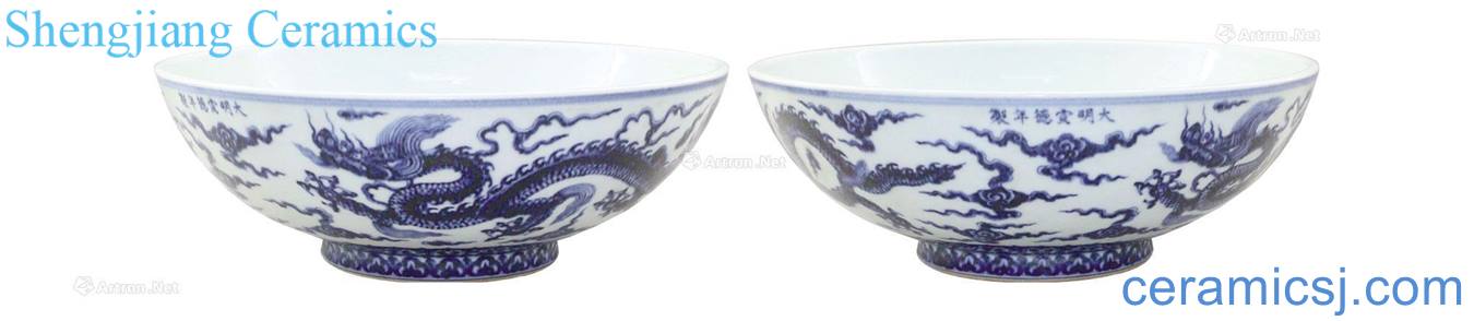 Blue and white dragon big bowl