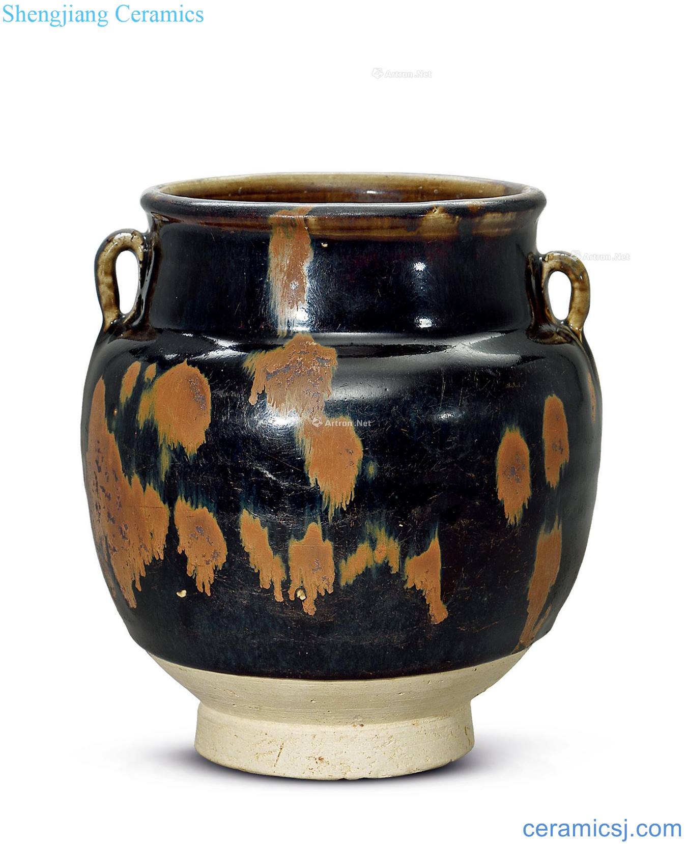 Northern song dynasty/gold The black glaze iron rust stain ears cans