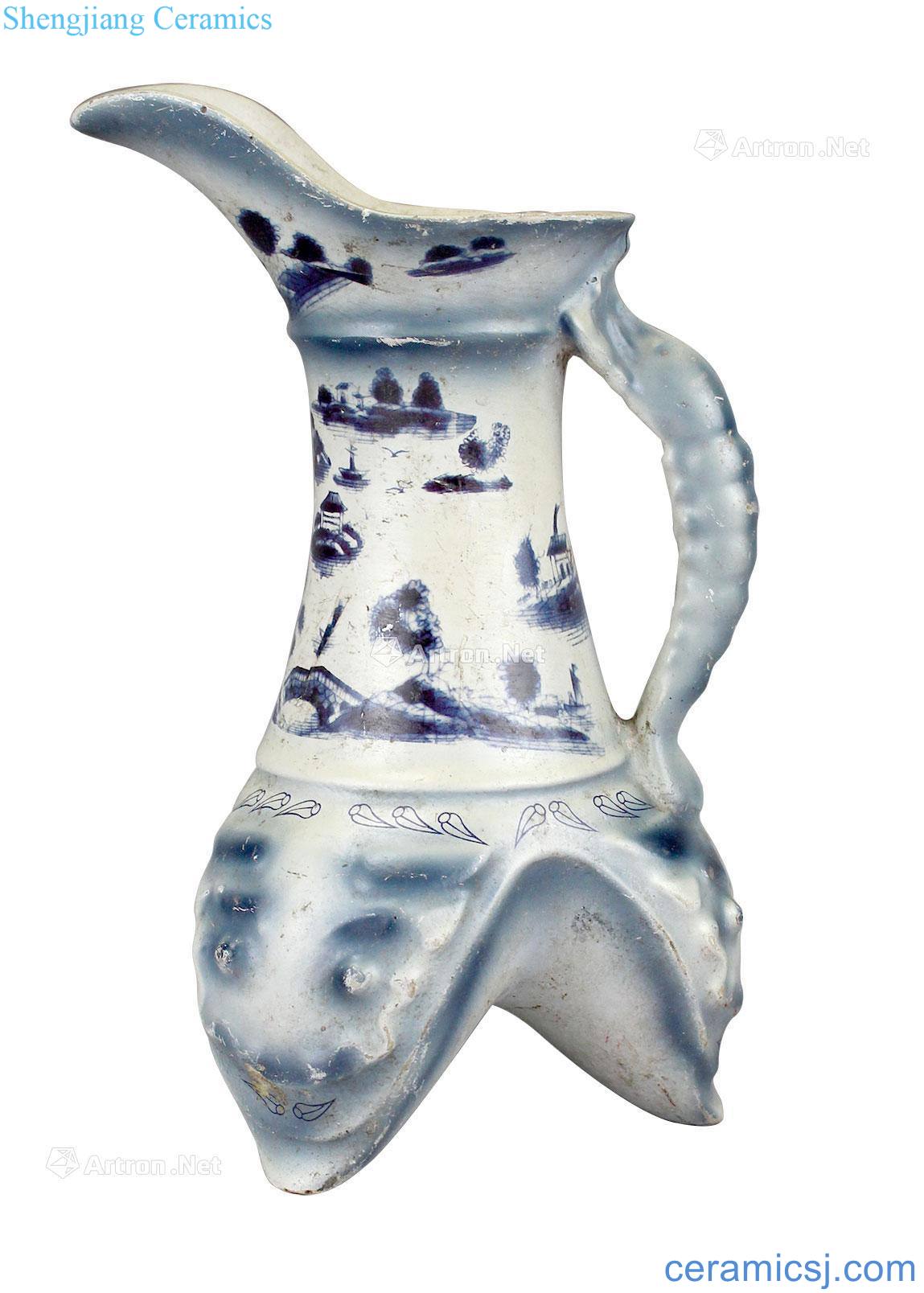 Blue and white wine cup with three legs