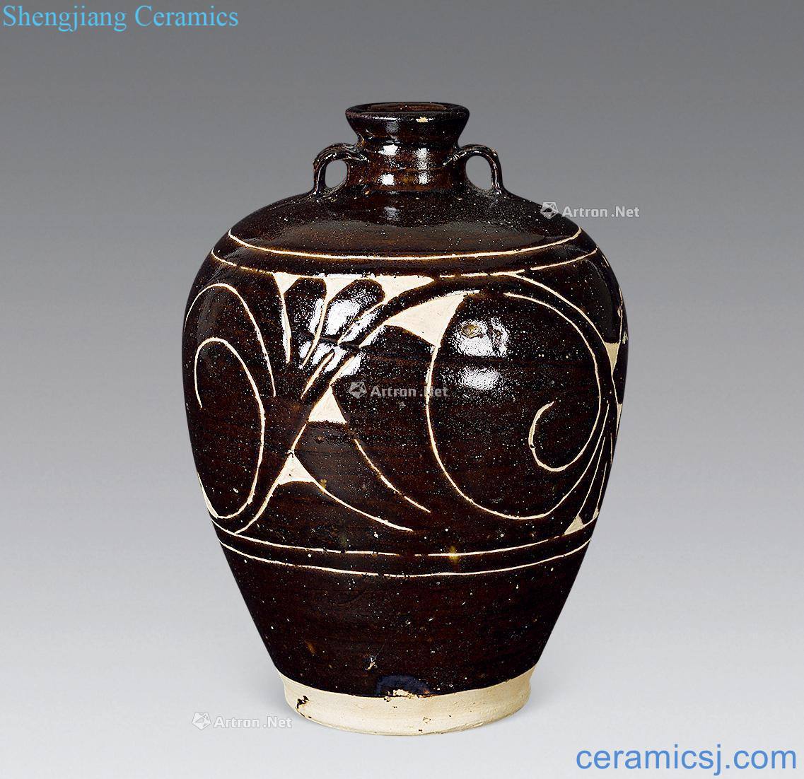 yuan Magnetic state kiln black glaze vase ears