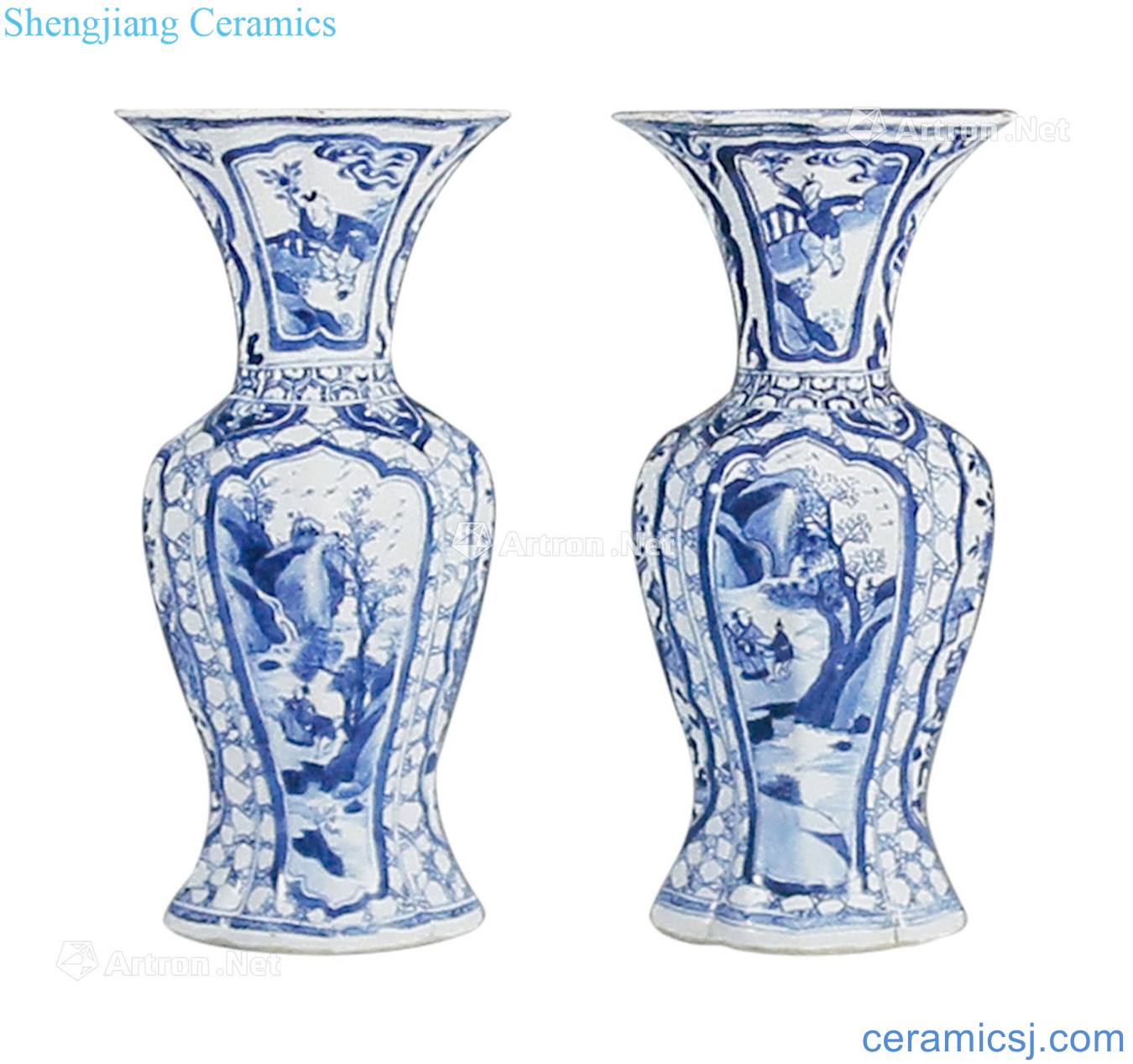 Bottles of a pair of blue and white medallion landscape characters