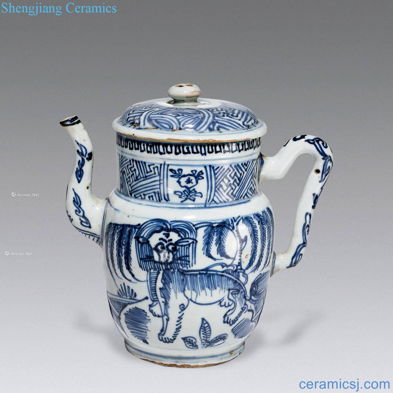 Ming wanli Blue and white lion grain pot