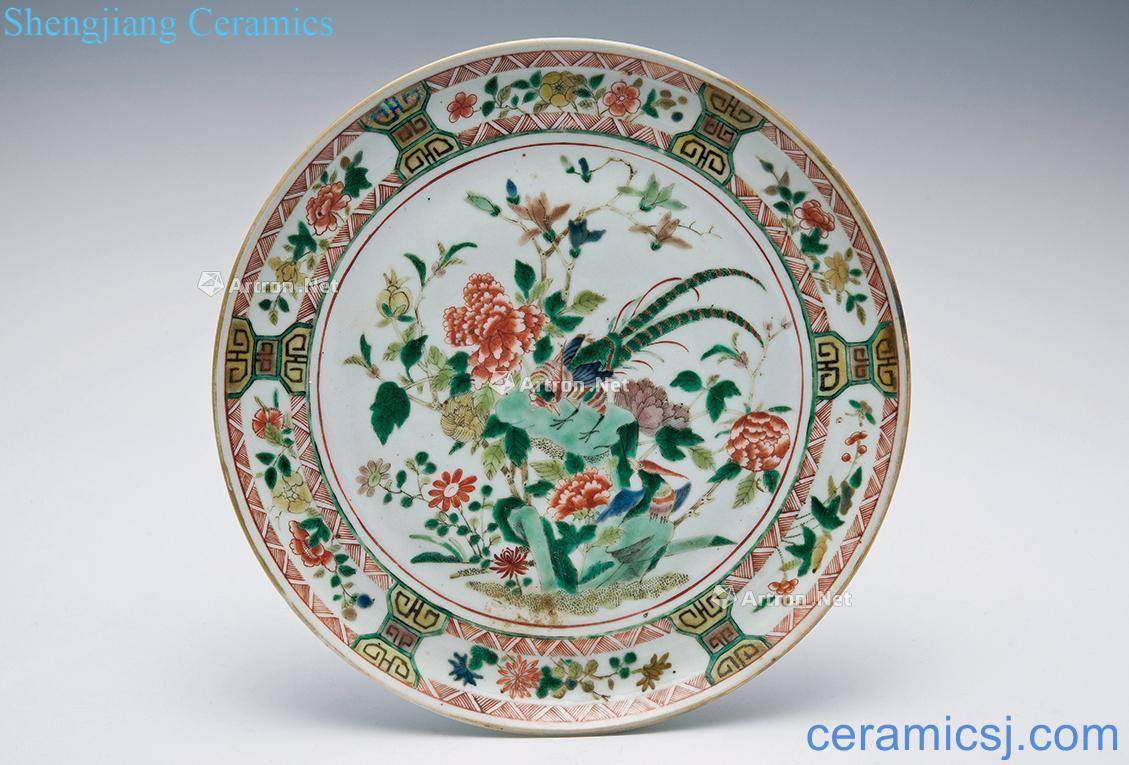 Kangxi colorful painting of flowers and tray