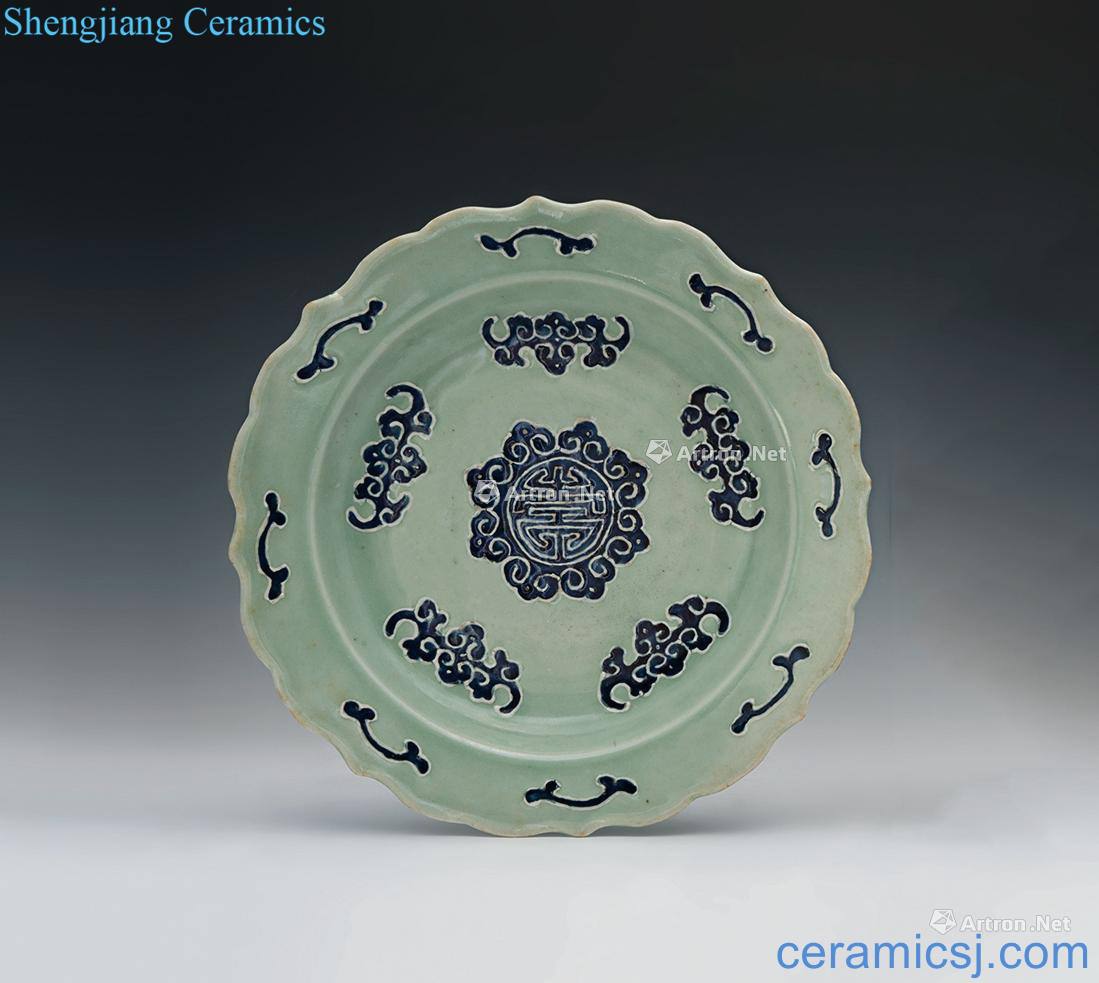Qing emperor qianlong powder blue and white wufu wonderful life of tray